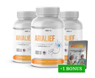 Three bottles of Arialief nutritional support for nerve health